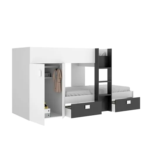 DEKIT GRUPO RIMOBEL ▫️ GROE - Cama em forma de comboio com 2 camas para jovens - Branco / Grafite - 150x271x111 cm 4