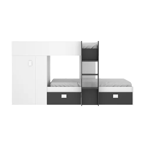 DEKIT GRUPO RIMOBEL ▫️ GROE - Cama em forma de comboio com 2 camas para jovens - Branco / Grafite - 150x271x111 cm 5