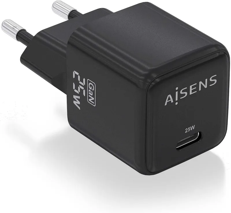 AISENS ▫️ ASCH-25W1P013-BK - Carregador GAN 25W, 1XUSB-C PD3.0 QC4.0, Preto