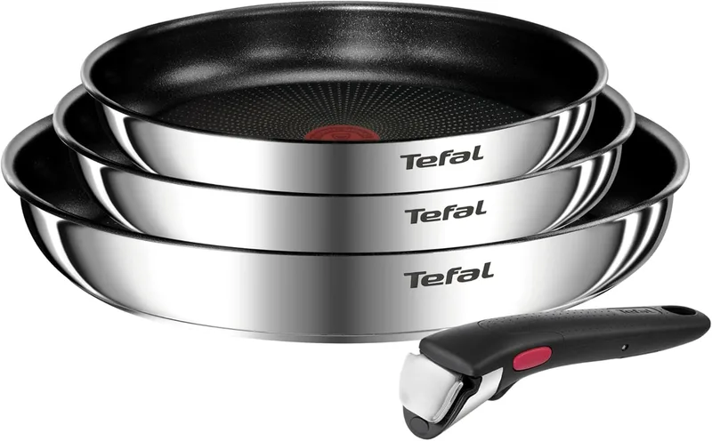 Tefal ▫️ Ingenio Emotion - Conjunto de 3 frigideiras de 22/24/28 cm + cabo removível, adequadas para indução, antiaderentes, revestimento de titânio, Thermo-signal, adequadas para a máquina de lavar louça e para o forno