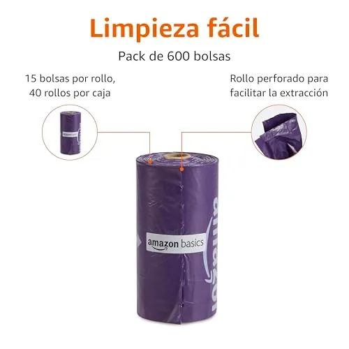 Amazon Basics ▫️ Sacos para dejetos de cães sem dispensador, lavanda, 600 sacos (40 pacotes de 15 sacos) 2