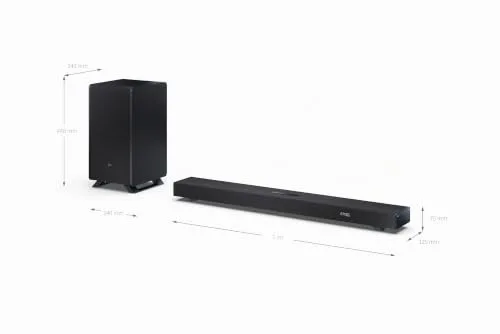 Sharp ▫️ Q Barra de Som para TV HT-SBW53121(BK) – Preto – 550 W, 3.1.2, Dolby Atmos 3