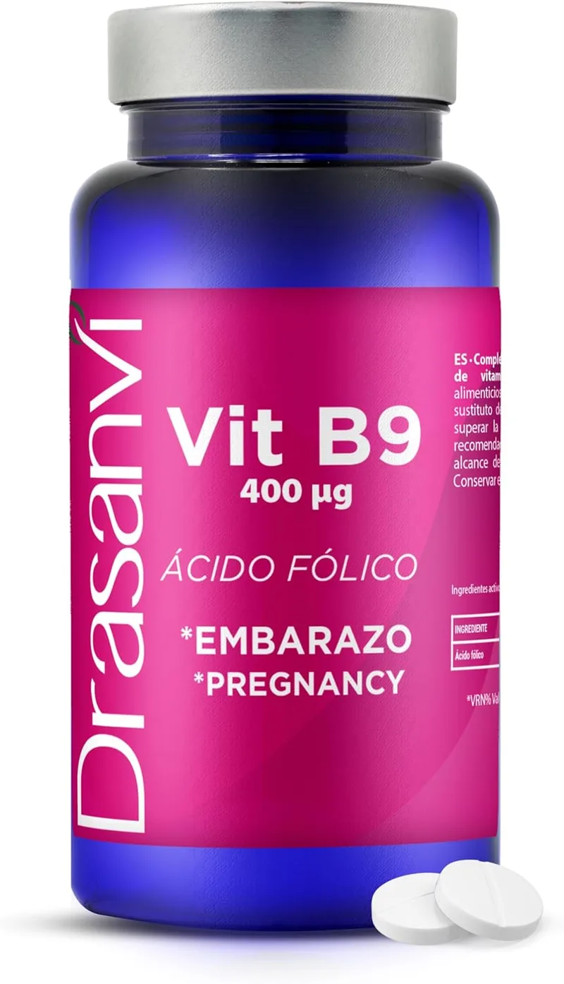 Drasanvi ▫️ Ácido Fólico 400µg (Vitamina B9) 90 Comprimidos | Pré-conceção e Gravidez | Contribui para o Desenvolvimento Fetal e Formação de Glóbulos Vermelhos | 1 por Dia | Vegan e Sem Glúten