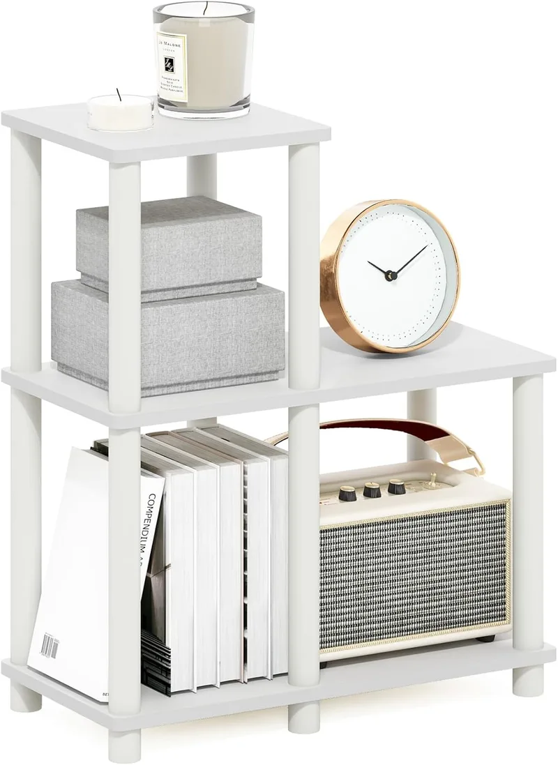 Furinno ▫️ Prateleiras de arrumação Turn-N-Tube prateleira de 5 níveis, prateleira de canto, prateleiras abertas sem ferramentas, para organização e arrumação, branco