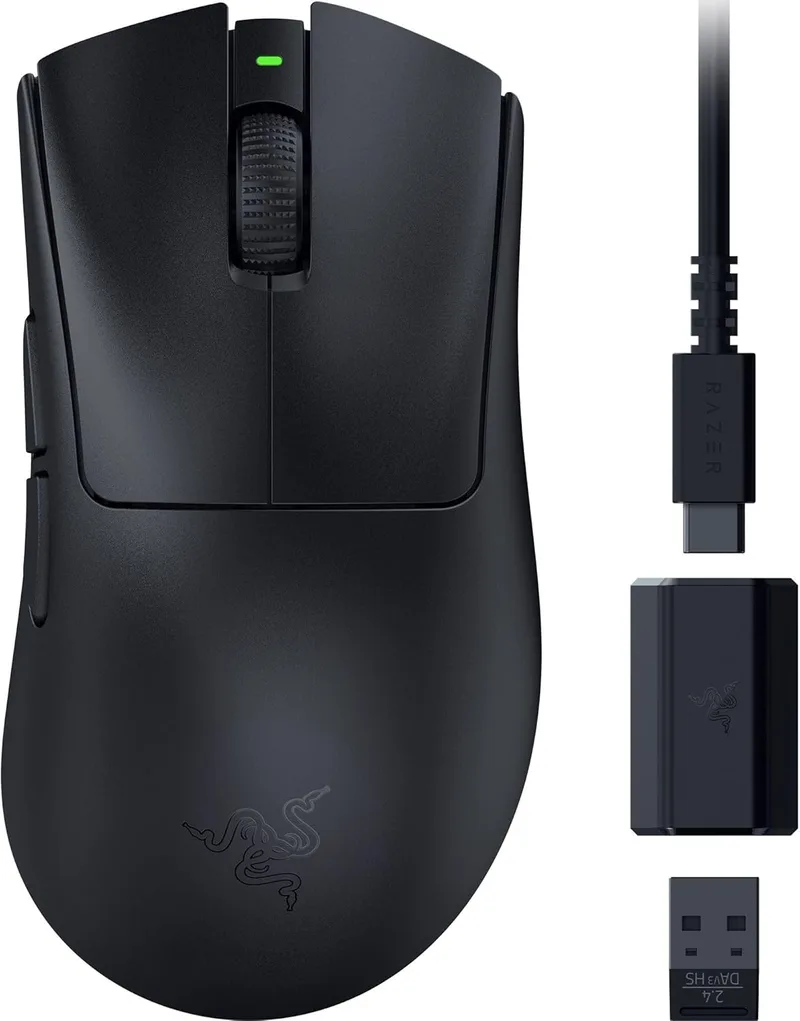 Razer ▫️ DeathAdder V3 HyperSpeed - Rato ergonómico sem fios ultraleve para e-Sports, com 26K dpi (55 g, revestimento suave ao toque, 100 horas de autonomia da bateria, HyperSpeed 8K Hz) Preto