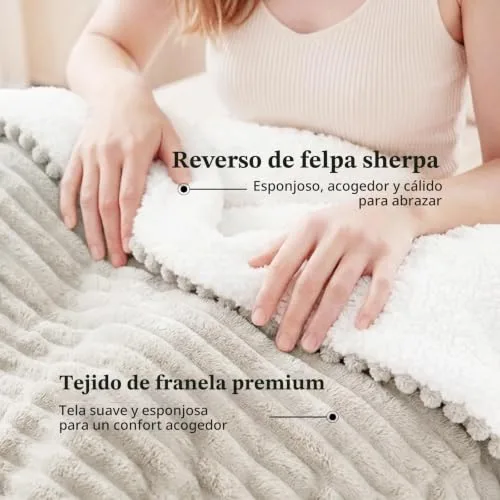 Aisbo ▫️ Manta de Inverno para Cama 180/200, Sherpa de Flanela Reversível com Forro Polar e Cordão para Sofá, Manta Grossa, Macia, Quente, para Poltrona, Respirável para o Inverno (Bege, 220 x 240 cm) 4