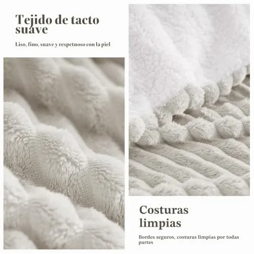 Aisbo ▫️ Manta de Inverno para Cama 180/200, Sherpa de Flanela Reversível com Forro Polar e Cordão para Sofá, Manta Grossa, Macia, Quente, para Poltrona, Respirável para o Inverno (Bege, 220 x 240 cm) 5