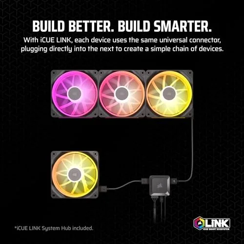 Corsair ▫️ iCUE LINK LX120 RGB 120 mm Ventiladores PWM – Conjunto de três unidades – Duas faixas de luz – Inclui Hub do sistema iCUE LINK – Tecnologia AirGuide – Preto 4