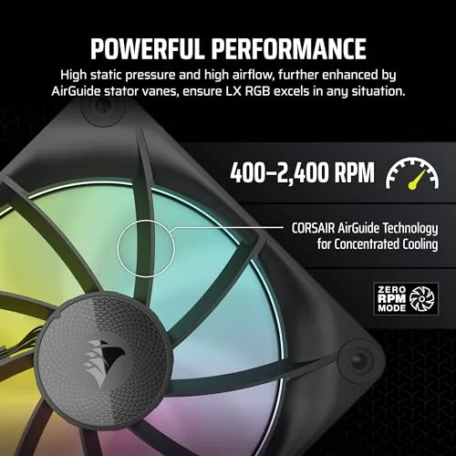 Corsair ▫️ iCUE LINK LX120 RGB 120 mm Ventiladores PWM – Conjunto de três unidades – Duas faixas de luz – Inclui Hub do sistema iCUE LINK – Tecnologia AirGuide – Preto 5