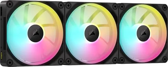 Corsair ▫️ iCUE LINK LX120 RGB 120 mm Ventiladores PWM – Conjunto de três unidades – Duas faixas de luz – Inclui Hub do sistema iCUE LINK – Tecnologia AirGuide – Preto
