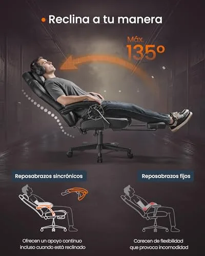 SONGMICS HOME ▫️ Cadeira de jogos, cadeira de corrida ergonómica para computador com apoio para os pés, com apoio para a cabeça, couro sintético, altura ajustável, preto escuro OBG072B01 4