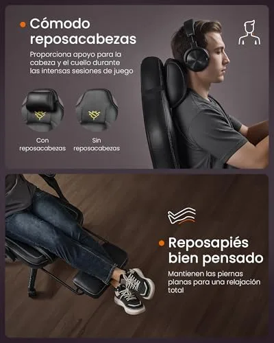SONGMICS HOME ▫️ Cadeira de jogos, cadeira de corrida ergonómica para computador com apoio para os pés, com apoio para a cabeça, couro sintético, altura ajustável, preto escuro OBG072B01 5