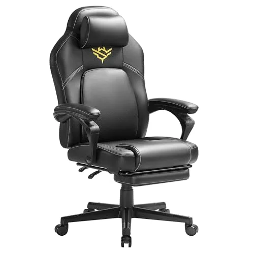 SONGMICS HOME ▫️ Cadeira de jogos, cadeira de corrida ergonómica para computador com apoio para os pés, com apoio para a cabeça, couro sintético, altura ajustável, preto escuro OBG072B01 6