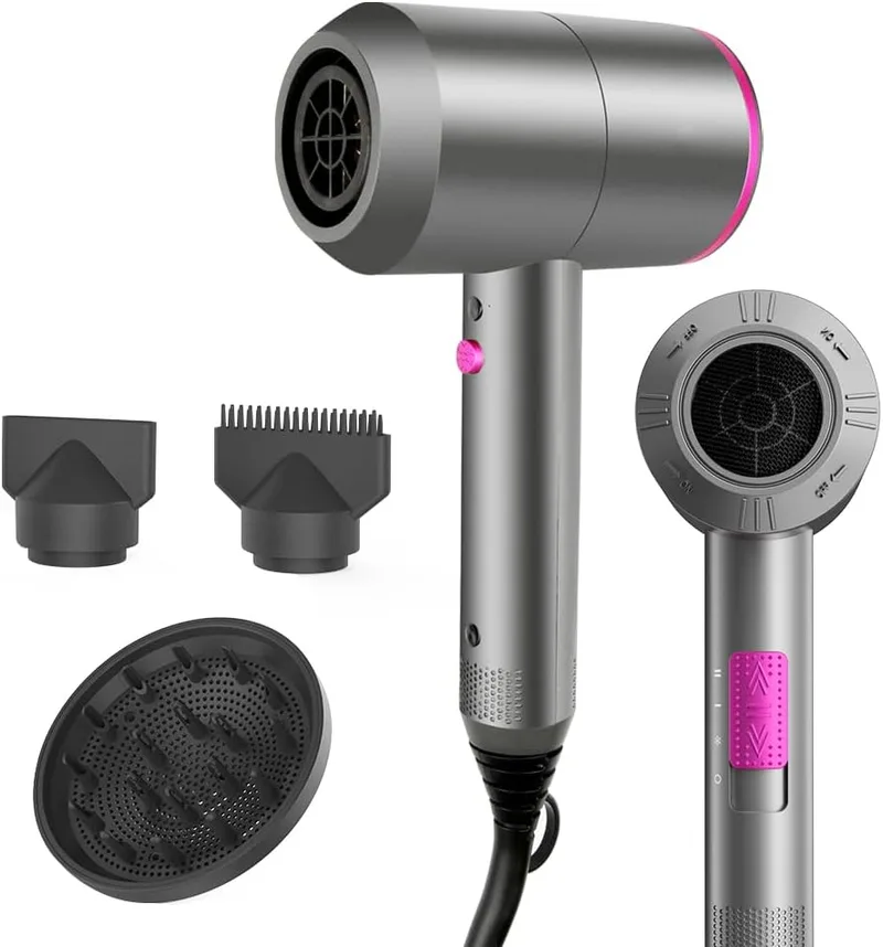 Faszin ▫️ Secador de Cabelo Iónico Secador de Cabelo Iónico Silk Motor AC Durável Secadores de Cabelo Profissionais, Difusor e Concentrador, 3 Temperaturas, 2 Velocidades