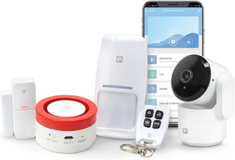 Garza ▫️ Smart - Kit de sistema de alarme e segurança inteligente Wi-Fi de 2,4 GHz com câmara de 1080p e visão de 360º para o lar, sirene de 120 dB, sensores de movimento e de abertura de portas/janelas, controlo por voz/aplicação.