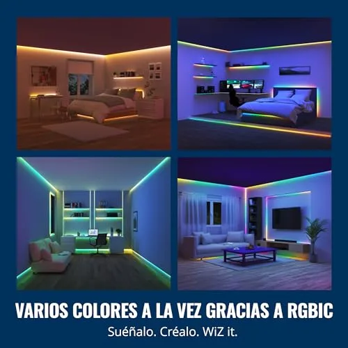 WiZ ▫️ Fita LED inteligente de 10 m, RGBIC, inclui fonte de alimentação, até 16 milhões de cores, liga-se via Wi-Fi, com tecnologia SpaceSense, controlo através da aplicação ou por voz e compatível com a Alexa e o Google Home 3