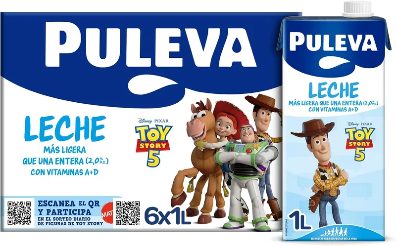 Puleva ▫️ Leite integral com vitaminas A + D, fonte de cálcio, sem glúten, sem açúcar adicionado, edição especial - Embalagem de 6 x 1 L