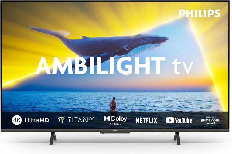 PHILIPS ▫️ Ambilight 55PUS8109 Smart TV 4K LED - Ecrã de 55 polegadas com a plataforma Titan OS, Pixel Precise Ultra HD e som Dolby Atmos, compatível com a Alexa e o Assistente do Google - Cromo acetinado