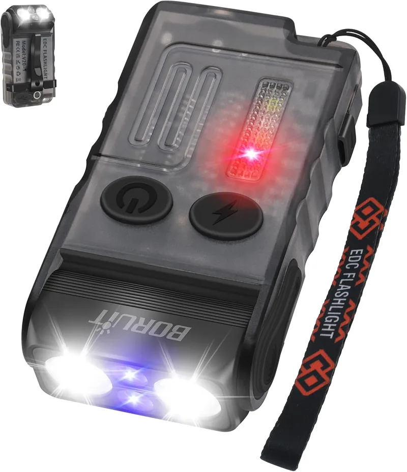 BORUIT ▫️ Mini-lanterna V20, 180 ° Lanterna giratória com luz UV de 365 nm, alarme sonoro de 110 dB, superbrilhante com 1000 lúmenes e 13 modos, resistente à água (IP67), para campismo e caminhadas (preta)