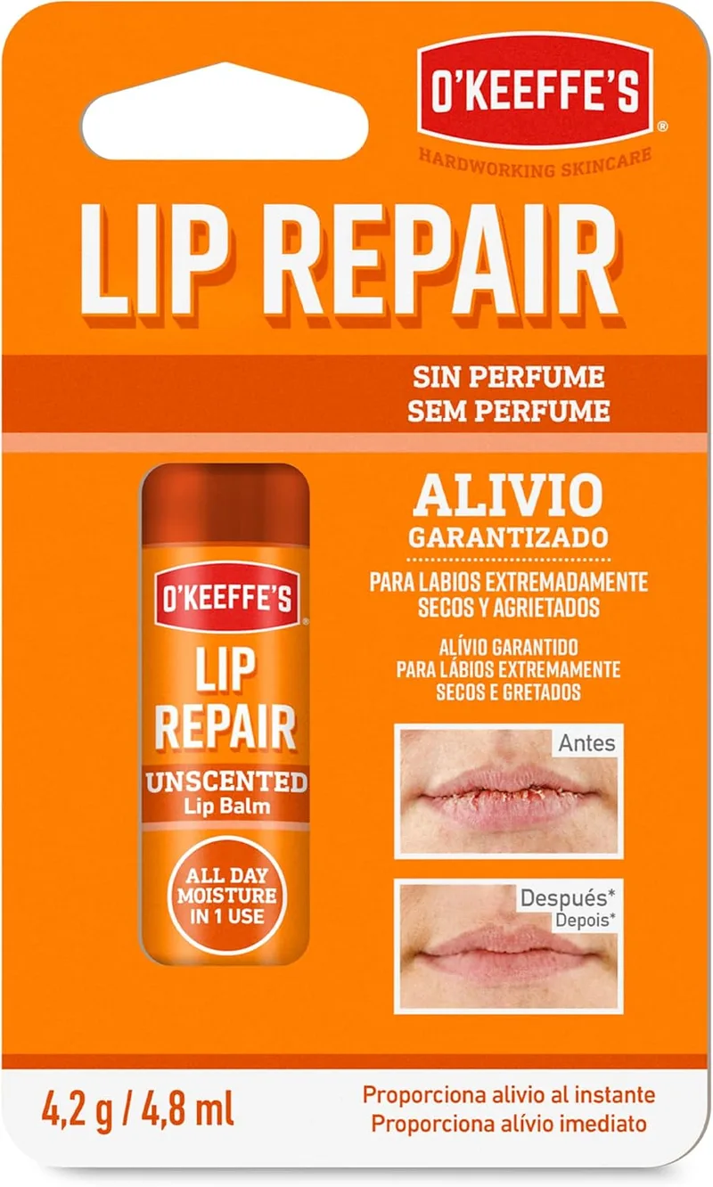 O'Keeffe's ▫️ Lip Repair - Bálsamo labial reparador para lábios secos e gretados - Hidratação 24 horas - Sem perfume