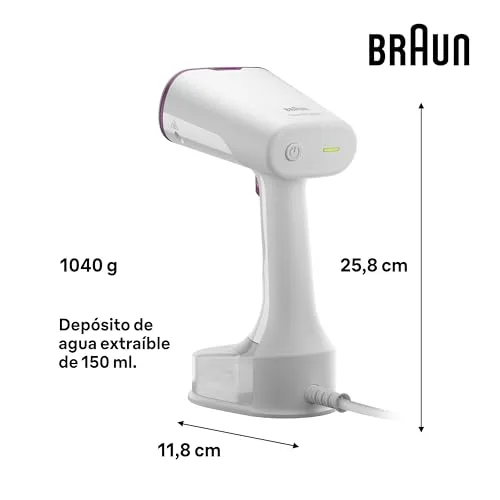Braun ▫️ QuickStyle 5 GS5011PU, Prancha vertical com placas duplas FreeGlide 3D, vaporizador vertical com aquecimento rápido, vapor 22 g/min, capacidade 150 ml, 1200 W, branco/roxo 4