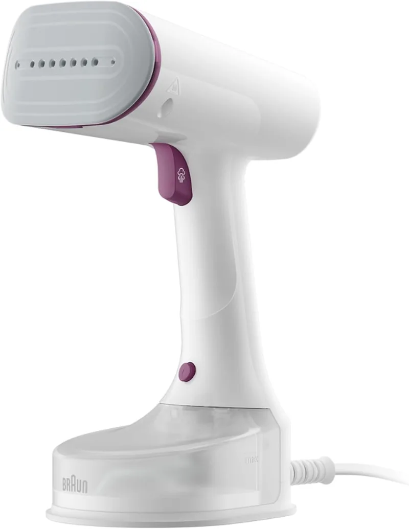 Braun ▫️ QuickStyle 5 GS5011PU, Prancha vertical com placas duplas FreeGlide 3D, vaporizador vertical com aquecimento rápido, vapor 22 g/min, capacidade 150 ml, 1200 W, branco/roxo