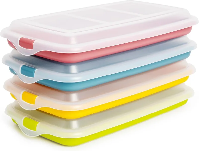 IBILI ▫️ Conjunto de 4 recipientes para enchidos e charcutaria, 4 recipientes com 24,8 x 14,4 x 3,3 cm, plástico sem BPA, reutilizáveis, amarelo + vermelho + verde + azul
