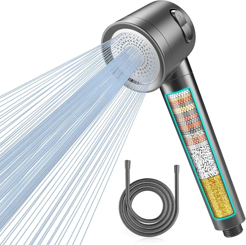 MEKO ▫️ Cabeça de chuveiro com filtro de alta pressão com filtro de 15 etapas, mangueira de 1,5 M, 3 modos de pulverização, cabeça de chuveiro economizadora de água com cabeça de chuveiro economizadora de água para remover o cloro residual