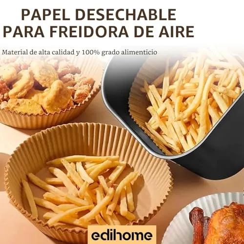 edihome ▫️ Papel para Fritadeira de Ar Quente, Air Fryer, 100 unidades, 20-24 cm, sem BPA, descartável, para forno, acessórios para fritadeira sem óleo de 5 a 8 litros (20-24 cm, quadrado) 3