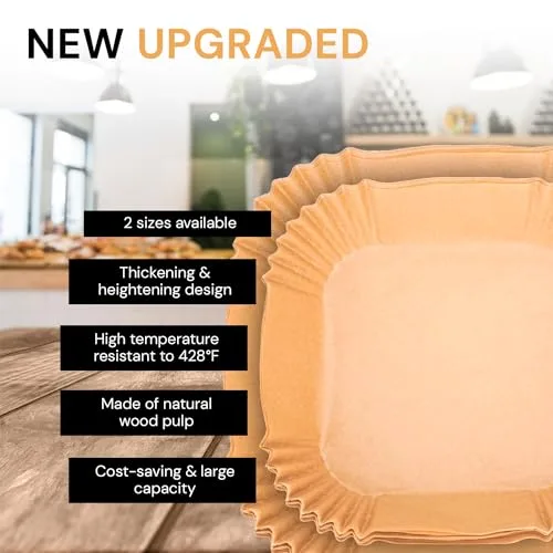 edihome ▫️ Papel para Fritadeira de Ar Quente, Air Fryer, 100 unidades, 20-24 cm, sem BPA, descartável, para forno, acessórios para fritadeira sem óleo de 5 a 8 litros (20-24 cm, quadrado) 5