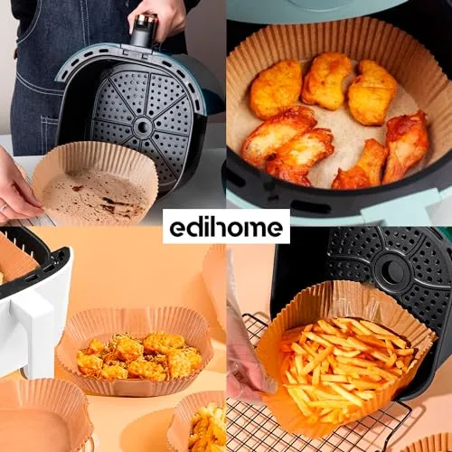 edihome ▫️ Papel para Fritadeira de Ar Quente, Air Fryer, 100 unidades, 20-24 cm, sem BPA, descartável, para forno, acessórios para fritadeira sem óleo de 5 a 8 litros (20-24 cm, quadrado) 6