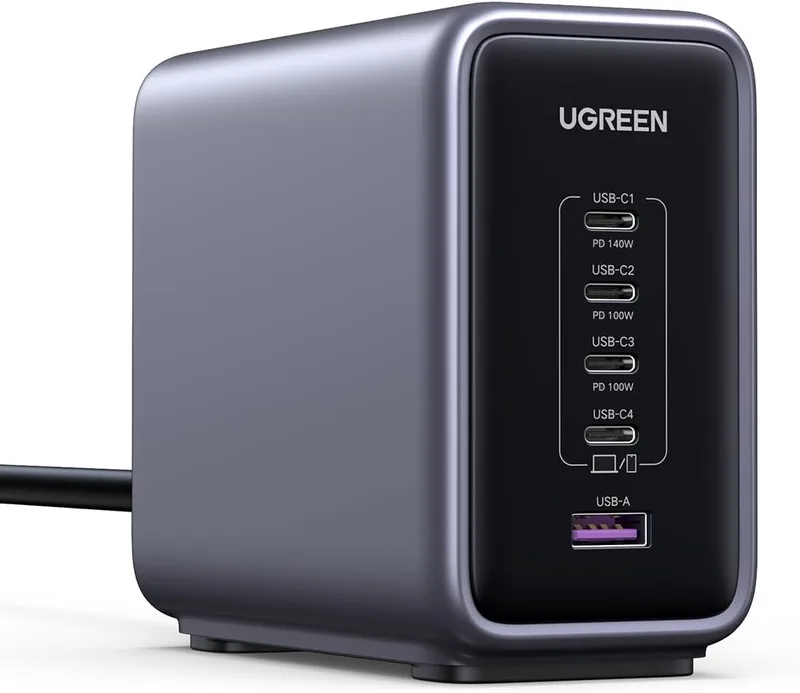 UGREEN ▫️ Carregador USB C Nexode 300W, adaptador de corrente PD 3.1 140W com 5 portas compatível com MacBook, iPad, iPhone 16, Galaxy S24, Pixel, Steam Deck com cabo de 240W 1,5M
