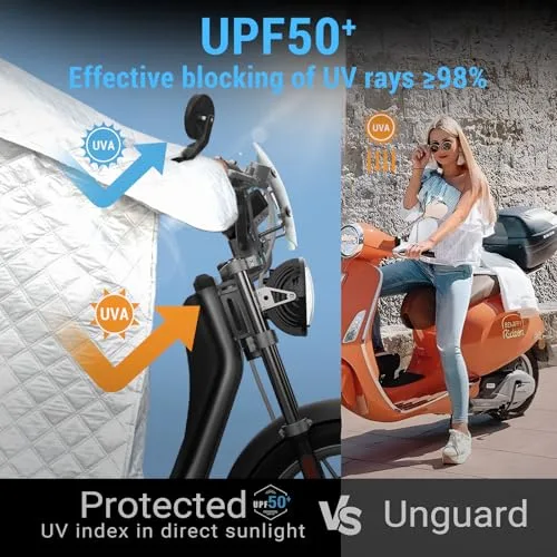 Favoto ▫️ Capa para as pernas de moto - Proteção solar de verão - Capa para scooter com proteção contra a chuva e faixas refletoras - Universal - Poliéster - Capa para veículos de duas rodas com pedais 5