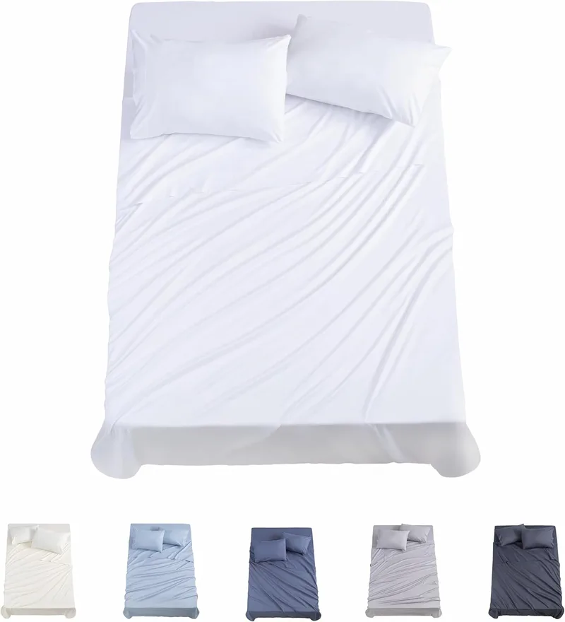 Todocama ▫️ Conjunto de lençóis de cama de 4 peças - 3001 - Lençol de cama - Cama de casal - Duas fronhas de 50x80cm, (Cama 90-90x190/200 cm, Branco)