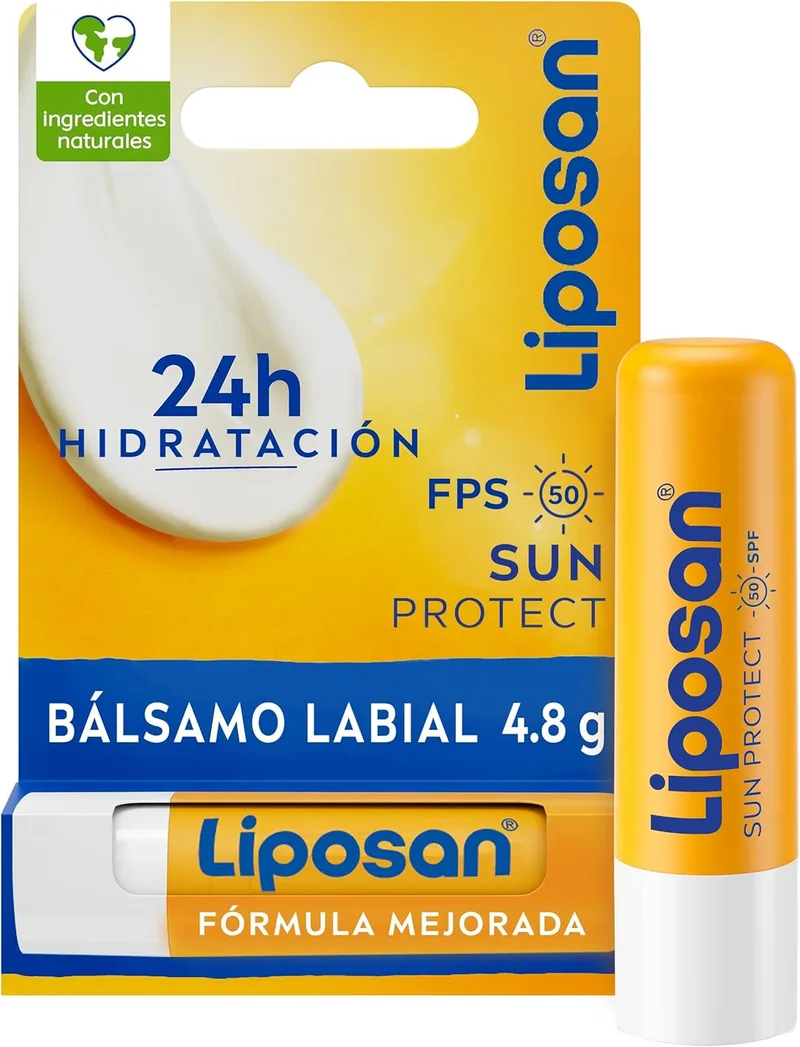 Liposan ▫️ Sun Protect FPS 50 (1 x 4,8 g), bálsamo labial com 24 horas de hidratação, bálsamo labial com proteção solar, bálsamo hidratante para lábios suaves