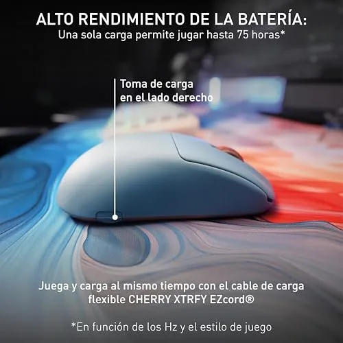 CHERRY XTRFY ▫️ M68 Wireless, Rato sem fios ultraleve para jogos, 2,4 GHz, otimizado para e-sports, formato simétrico com parte frontal extra baixa, azul 6
