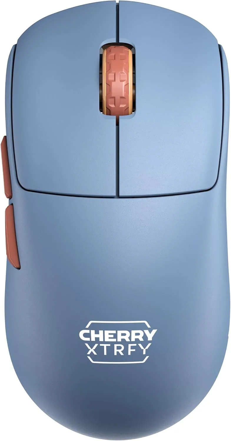 CHERRY XTRFY ▫️ M68 Wireless, Rato sem fios ultraleve para jogos, 2,4 GHz, otimizado para e-sports, formato simétrico com parte frontal extra baixa, azul