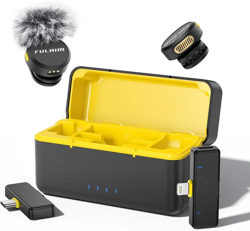 FULAIM ▫️ Microfone de lapela sem fios para iPhone/Android/PC, mini microfones com cancelamento de ruído com bateria de 32H, microfone de lapela USB C para podcast móvel Vlog Youtube TikTok