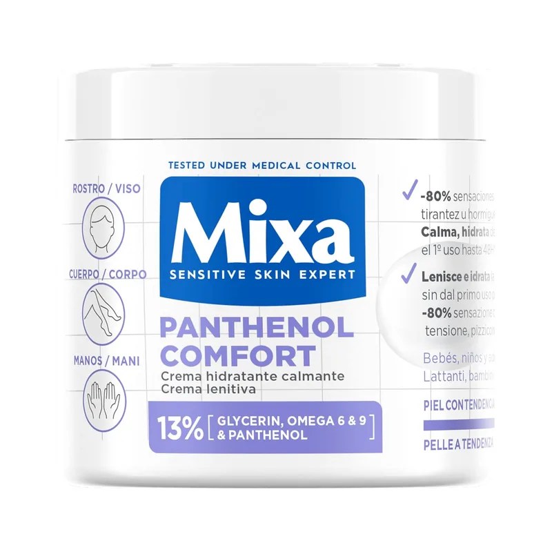 Mixa ▫️ Panthenol Comfort, Creme Hidratante Calmante, 13% de glicerina, ómega 6 e 9 e pantenol, para pele com tendência atópica, fórmula hipoalergénica sem perfume, 50 ml