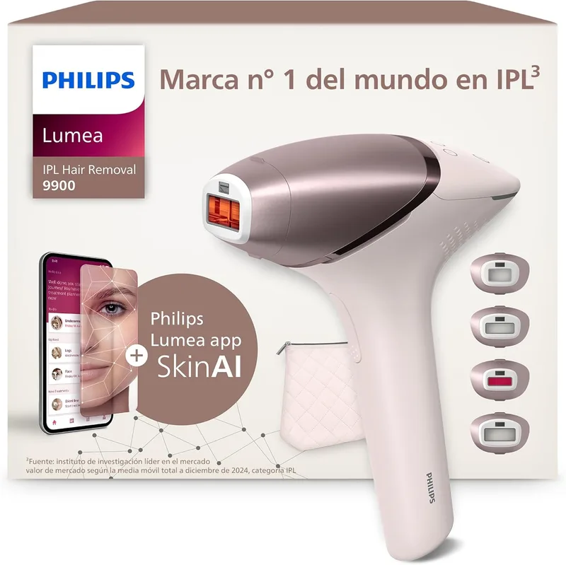 Philips ▫️ Lumea 9900 Series, depiladora IPL com Inteligência Artificial, tratamento personalizado, 4 acessórios para o corpo, rosto, zona do biquíni e axilas, com e sem fios, BRI951/00