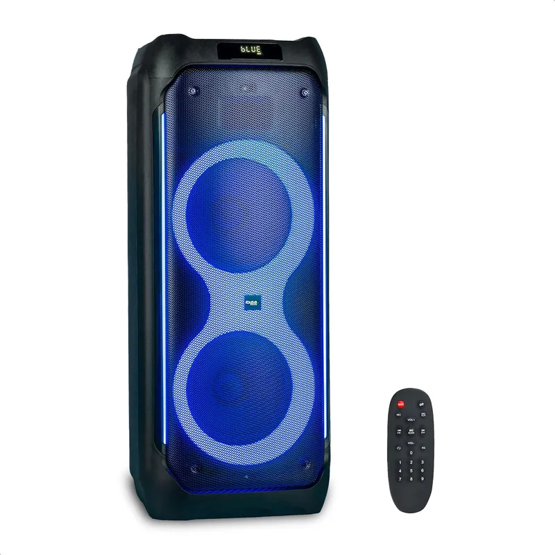 Ibiza ▫️ COLUMBA1200 - Altifalante, potente caixa acústica de 2x10/25 cm com bateria recarregável - Bluetooth, Micro-SD, USB, Aux, 2 entradas de microfone, 1 entrada GT - TWS - LED multicolorido infinito - Alça e rodas