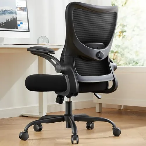 Marsail ▫️ Cadeira de escritório ergonómica : Cadeira de escritório para computador com encosto alto em malha e apoio lombar ajustável; cadeira giratória para trabalho com rodas e braços 3D 2