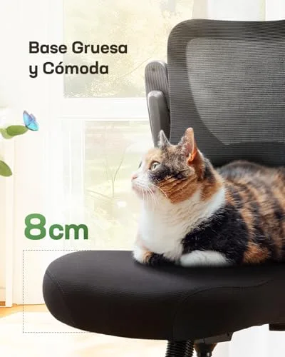 Marsail ▫️ Cadeira de escritório ergonómica : Cadeira de escritório para computador com encosto alto em malha e apoio lombar ajustável; cadeira giratória para trabalho com rodas e braços 3D 6