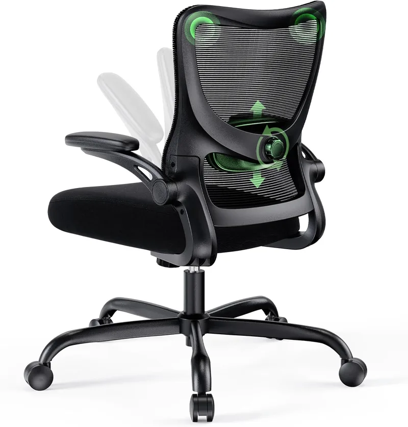 Marsail ▫️ Cadeira de escritório ergonómica : Cadeira de escritório para computador com encosto alto em malha e apoio lombar ajustável; cadeira giratória para trabalho com rodas e braços 3D