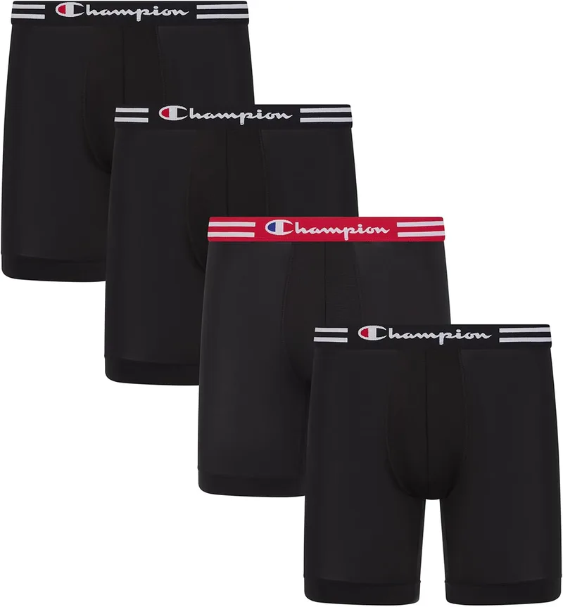 Champion ▫️ Cuecas boxer para homem Everyday Active Lightweight Stretch – Conjunto de 4 cuecas curtas retro (4 unidades)