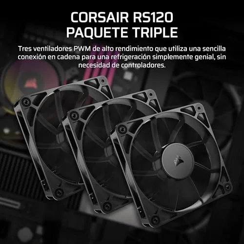 Corsair ▫️ Ventiladores RS120 de 120 mm com PWM – Ligação em cadeia – Baixo nível de ruído – Rolamento magnético de cúpula – Embalagem tripla – Preto 2