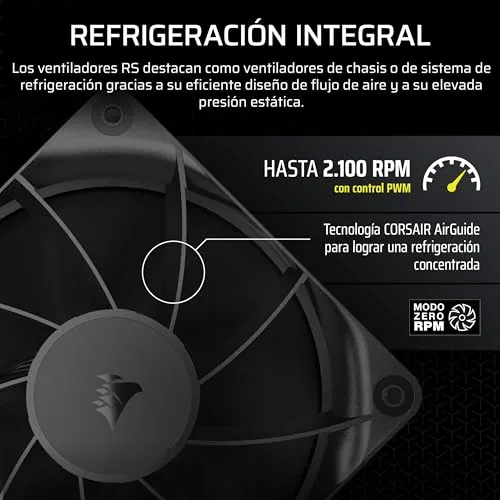 Corsair ▫️ Ventiladores RS120 de 120 mm com PWM – Ligação em cadeia – Baixo nível de ruído – Rolamento magnético de cúpula – Embalagem tripla – Preto 4