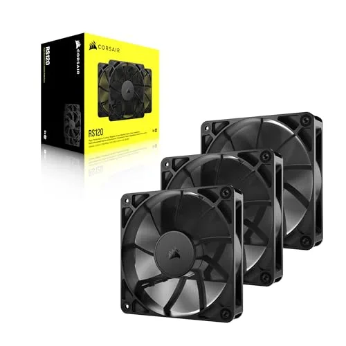 Corsair ▫️ Ventiladores RS120 de 120 mm com PWM – Ligação em cadeia – Baixo nível de ruído – Rolamento magnético de cúpula – Embalagem tripla – Preto 6