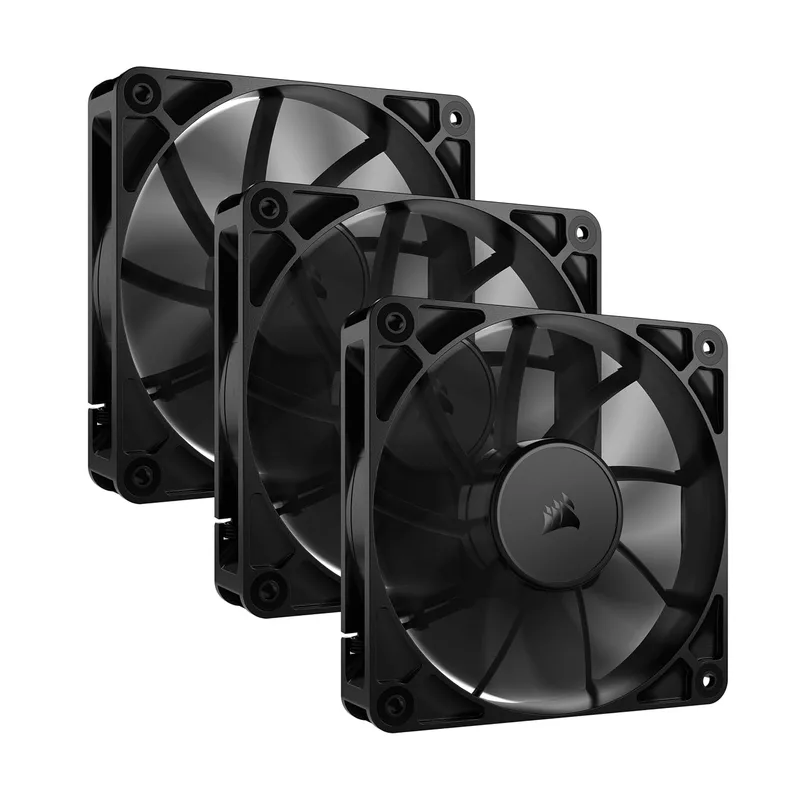 Corsair ▫️ Ventiladores RS120 de 120 mm com PWM – Ligação em cadeia – Baixo nível de ruído – Rolamento magnético de cúpula – Embalagem tripla – Preto