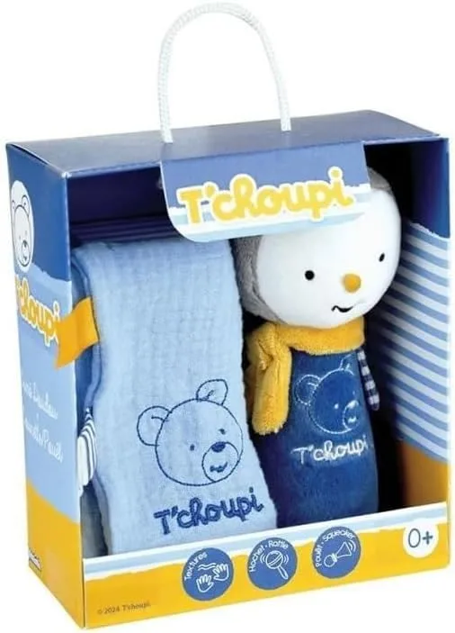 Jemini ▫️ 024425 T'CHOUPI Baby - Conjunto de nascimento com peluche (25 cm, 25 cm), cor azul